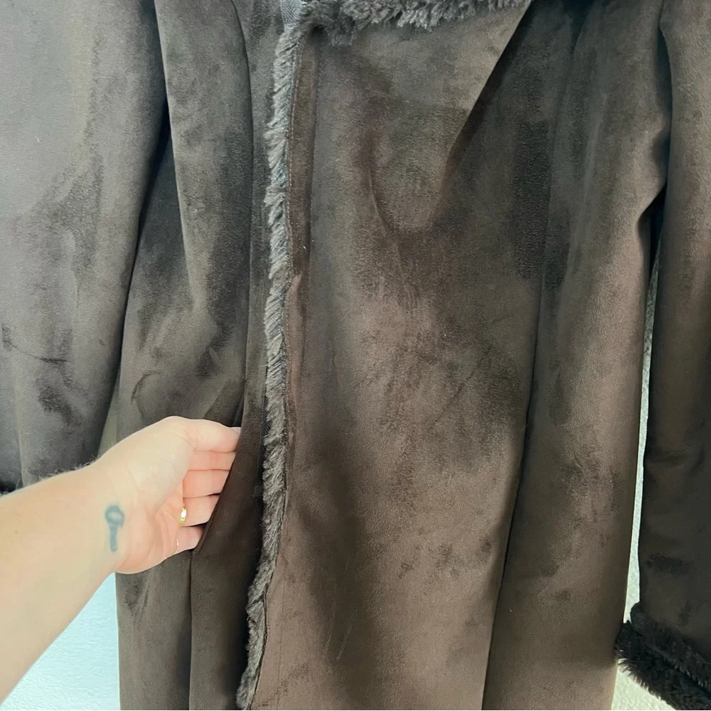 Zara Brown Faux Suede Shearling Coat Size S - Picture 4 of 11